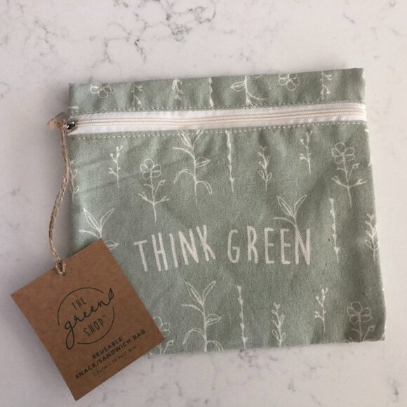 The Green Shop Think Green Reusable Zippered Lined Snack/Sandwich Bag Sz OS NWT - Picture 6 of 6
